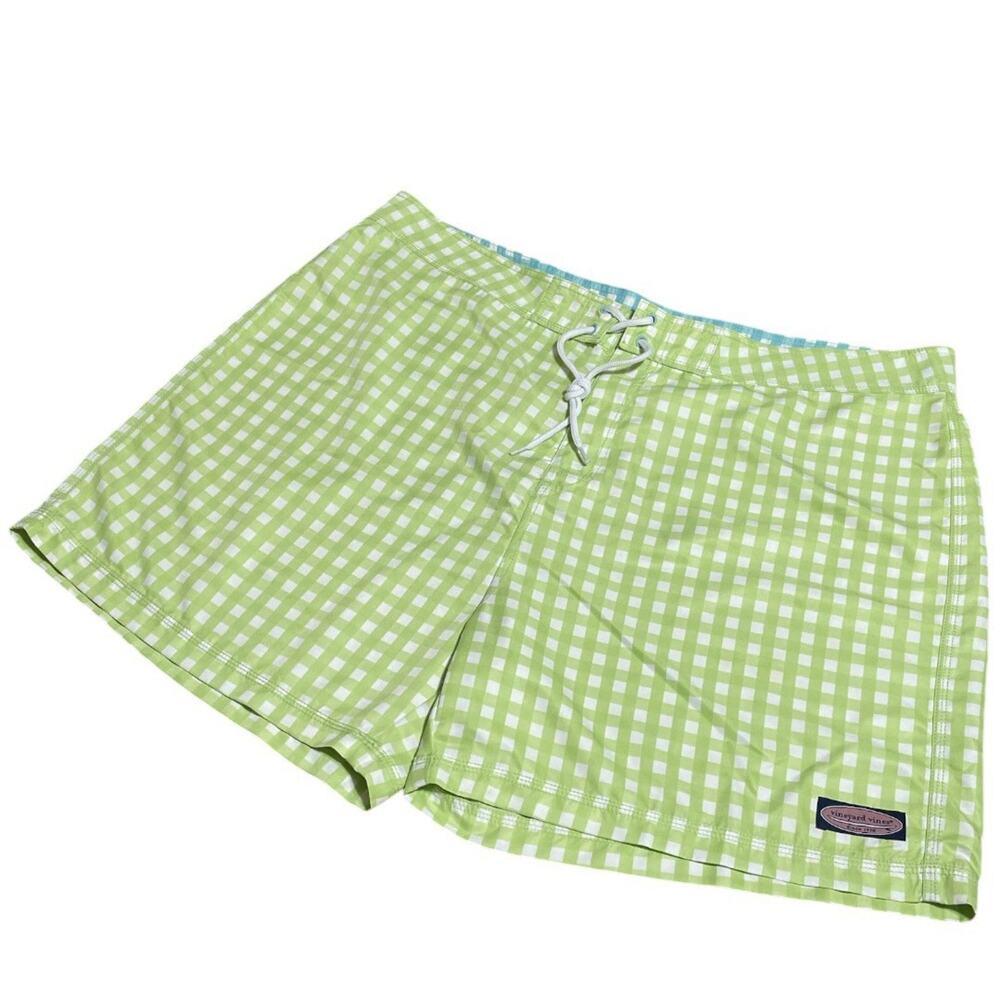 Vineyard Vines Lime White Gingham Board Shorts Surf Swim - Men's Size 42